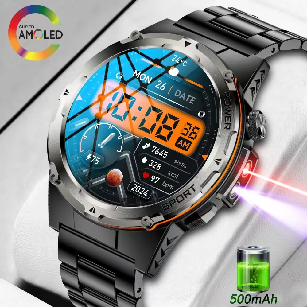 2024 New Fashion Men's Watch IP68 Waterproof Bluetooth Talk Red Laser And Purple Light Men's Military Smartwatch For Xiaomi