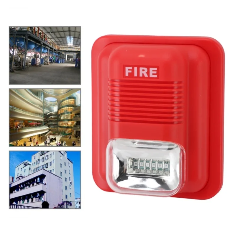 Allarme antincendio sonoro e luminoso 12V 24V LED integrato Sirena antincendio con suono super rumoroso per edifici residenziali