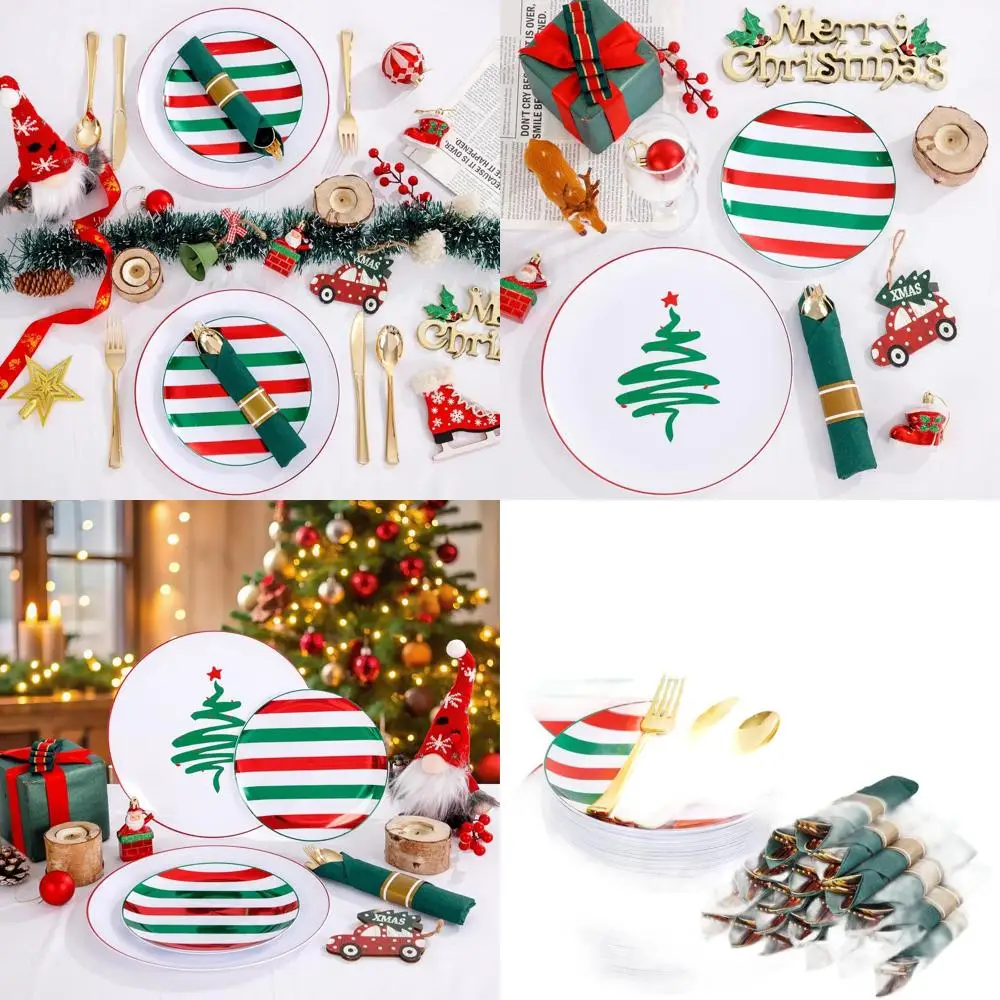

180-Piece Reusable Christmas Dinnerware Set with Cutlery for 30 Guests