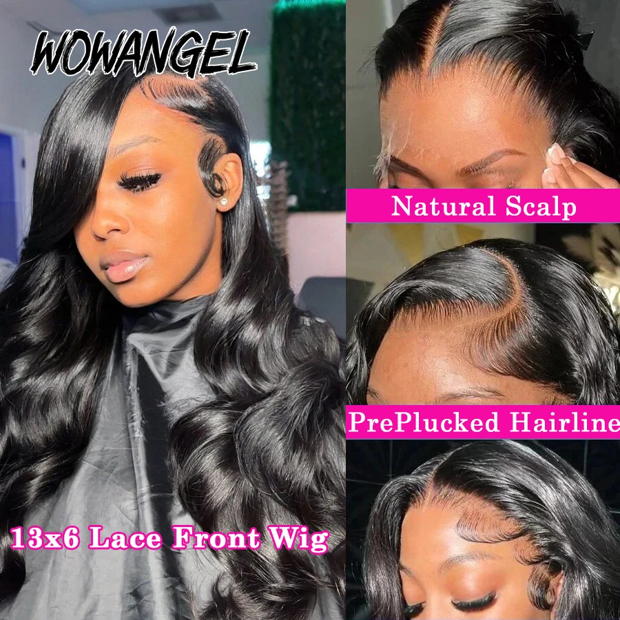 WowAngel 250% Upgraded 13x6 HD Lace Front Human Hair Wigs Body Wave Glueless Wig Melt Skins Pre Plucked Brazilian Hair For Woman