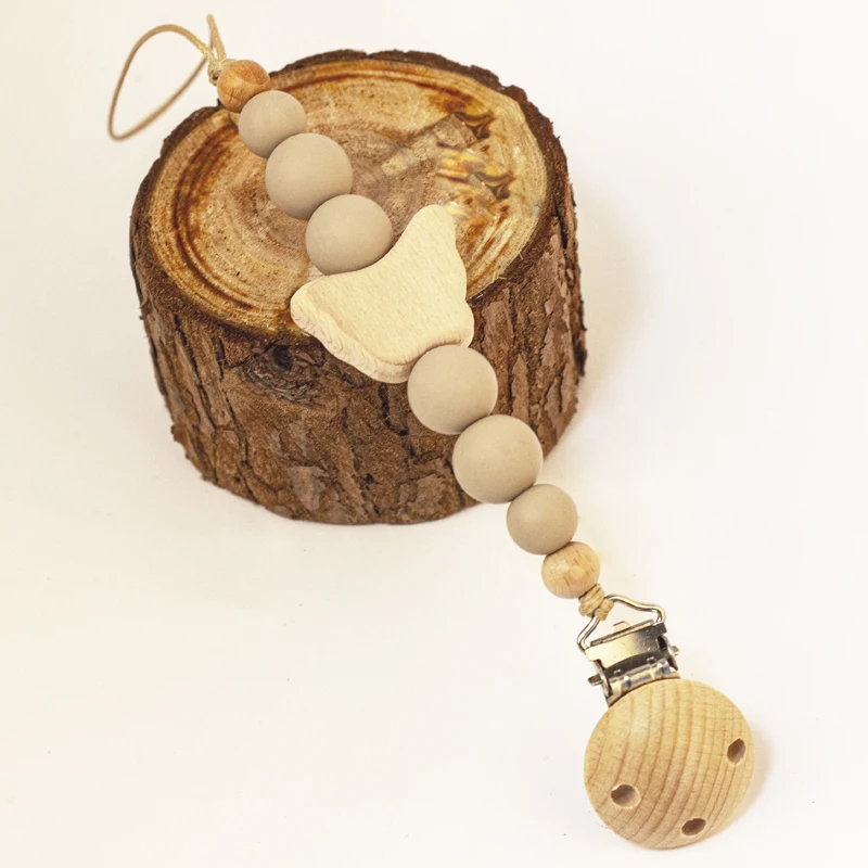 Tétine en bois avec nom personnalisé pour bébé, perle en silicone, pendentif TeWindsor, cadeaux pour nouveau-né