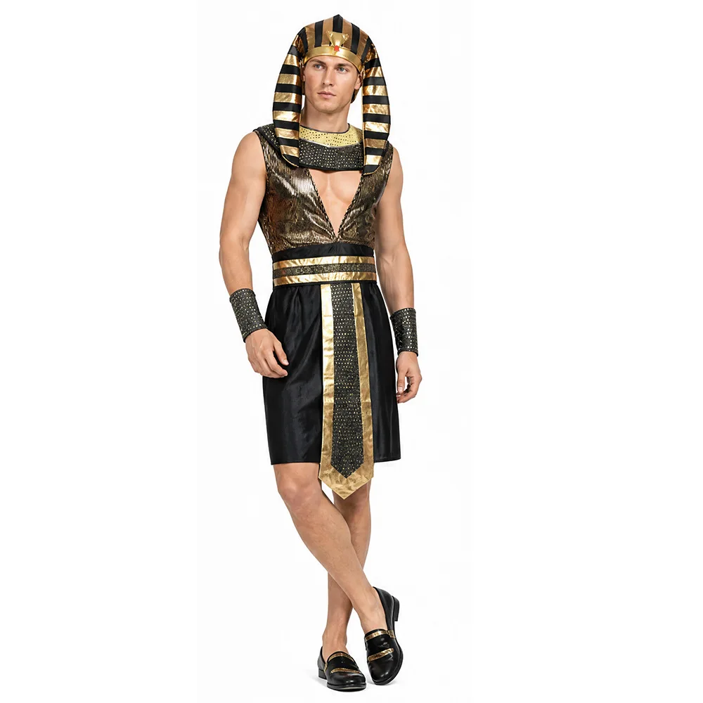 Men Egyptian Pharaoh Costume Adult Ancient Egypt King Outfit Halloween Cosplay Carnival Masquerade Party Fancy Dress Up Clothes - view 3