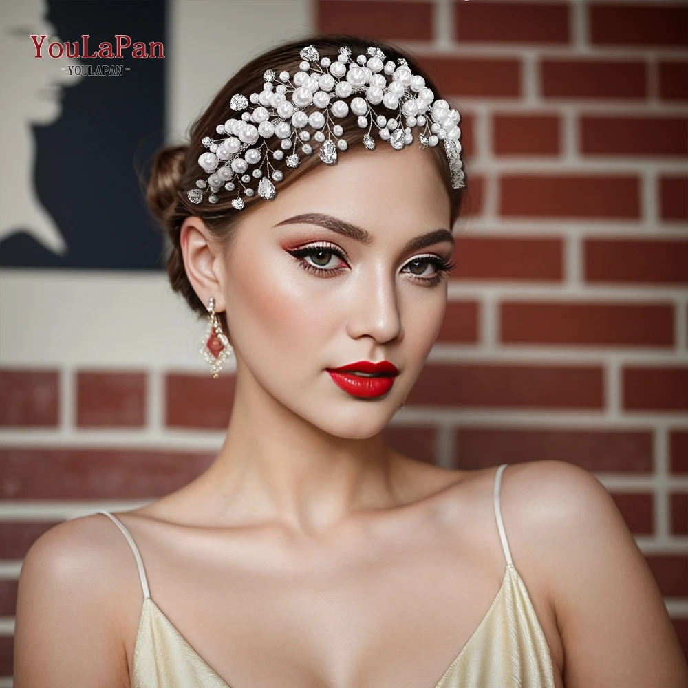 YouLaPan Bridal Pearl Crown Tiara Headwear Princess Wedding Crystal Headband Wedding Banquet Headdress Bridal Accessories HP643