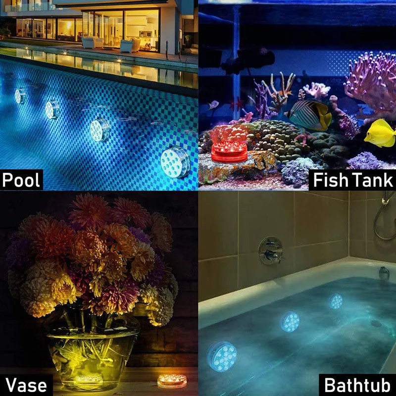 10 led rgb mergulho luz submersível com controle remoto ip68 subaquático operado noite lâmpada ao ar livre jardim festa decoração piscina lâmpada