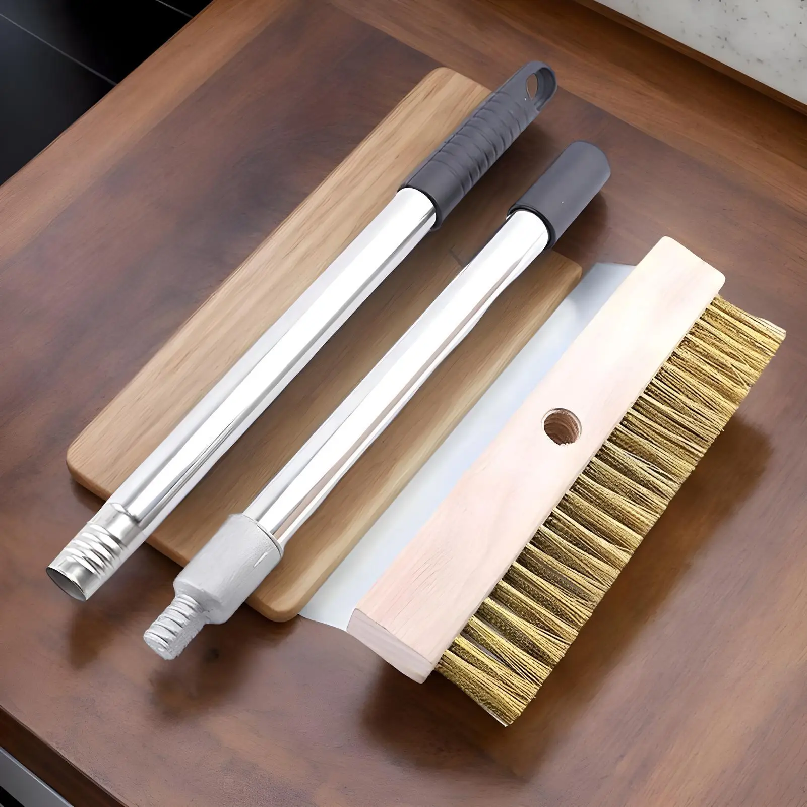 

Щетка для духовки для пиццы со скребком, щетка для мытья барбекю, гриля, сверхмощный инструмент для чистки духовки для пиццы для кухни, заднего двора, кулинарная