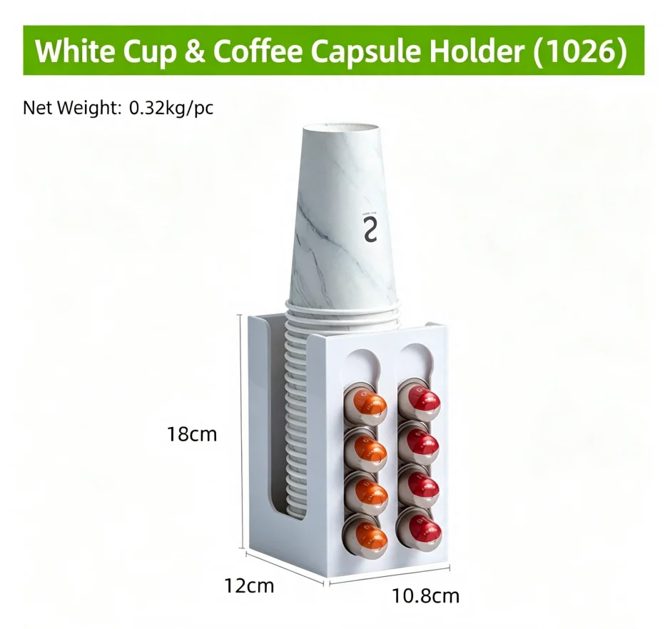 Rotating Coffee Capsule Rack with Bamboo Base, Disposable Cup & Nespresso Pod Storage Holder