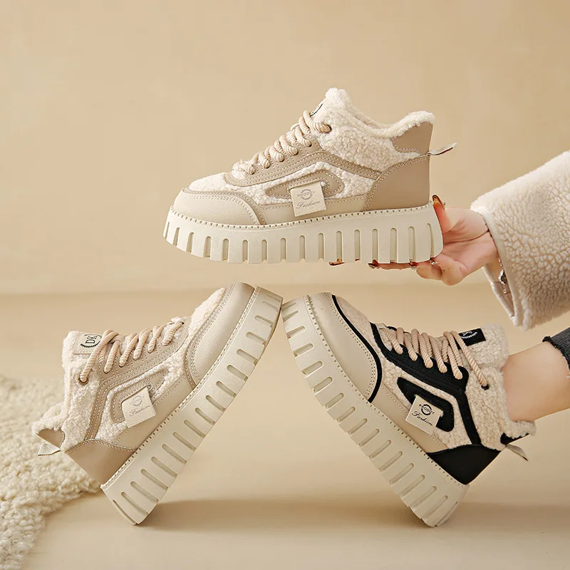 Fleece-lined Women Winter Snow Boots Waterproof Non-slip Warm Footwear High-top Boots Design Original Vulcanized Platform Shoes
