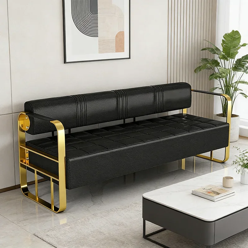 

Modern metal waiting chairs for hotels, salons, barber shops, beauty salons or clothing stores.