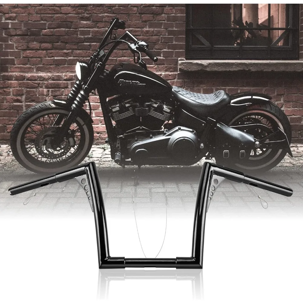 

Sportster Dyna Ape Hangers Softail Handlebar Z bar with Pull Wires for Harley 1995-Up Road King 1998-2013 Road Glide（Black，10 In