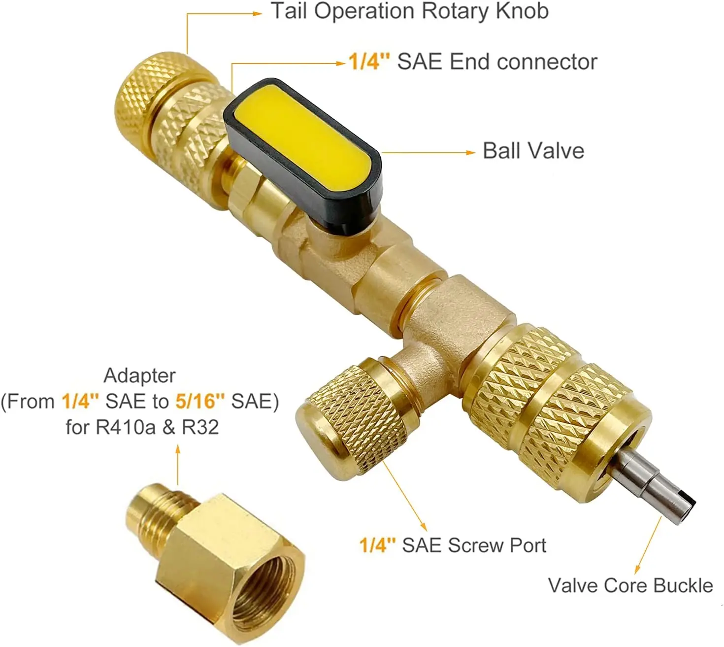 R410A R22 Valve Core Remover Installer Tool with Dual Size SAE 1/4 & 5/16 Port for R404A R407C R134A R12 R32 R600 HVAC System