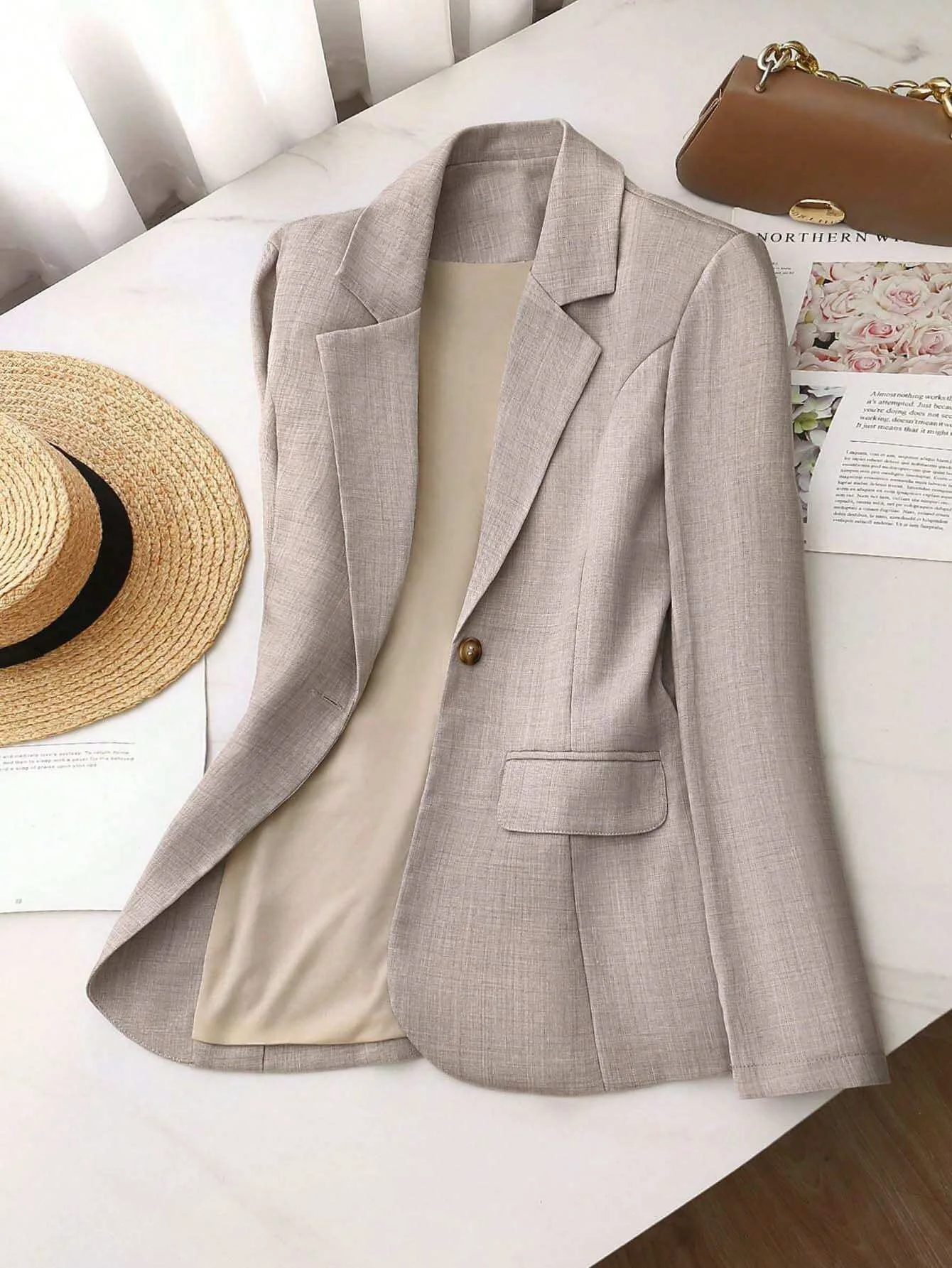 

Elegant Jacket Casual Summer Women's Jacket Single Breasted Tailored Coat Slim Tailored Fit Blazer Office Lightweight Workwear