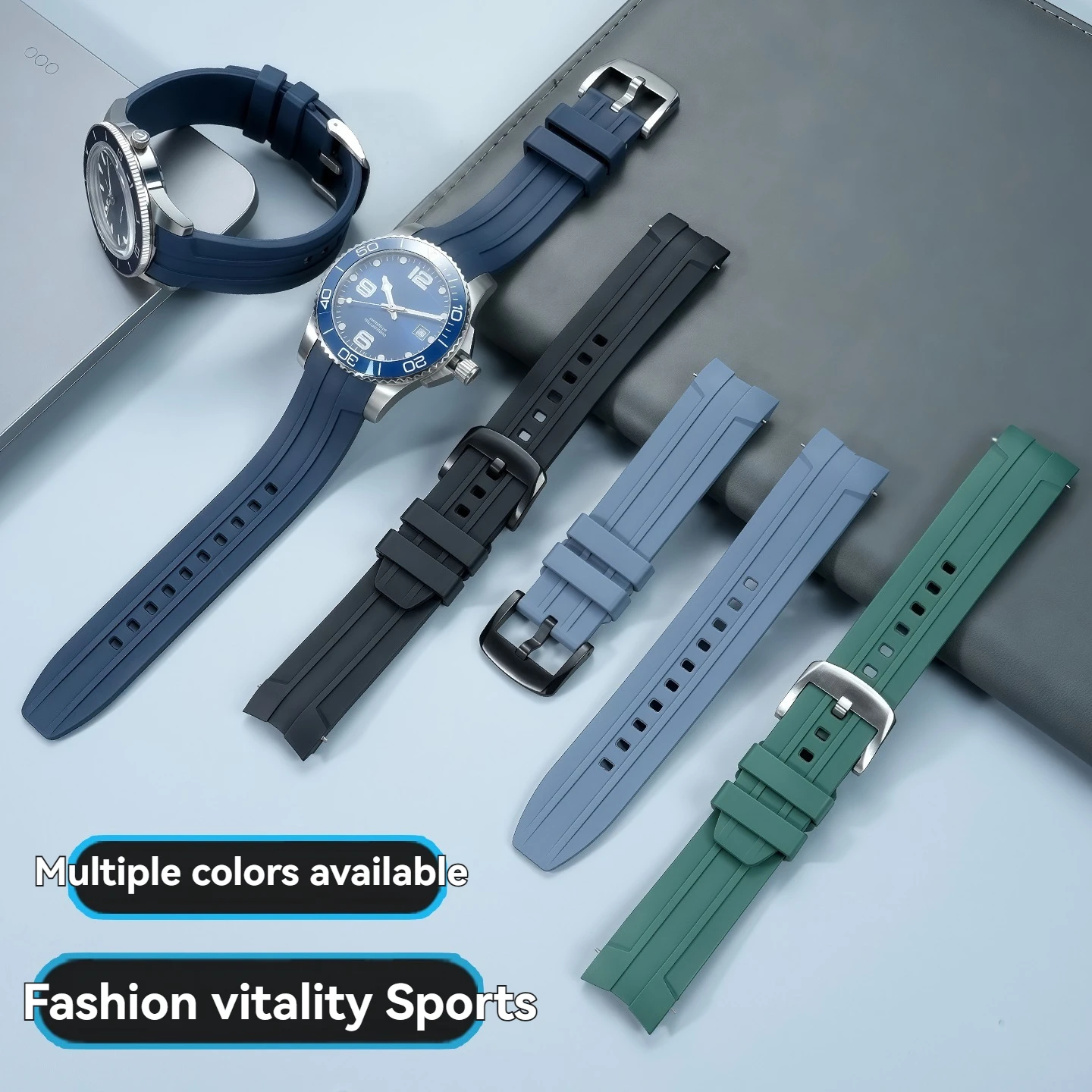21mm Silicone Rubber Watch Strap for Longines HydroConquest L3.742 L3.642 L3.782, Waterproof Diving Sport Replacement Wristband