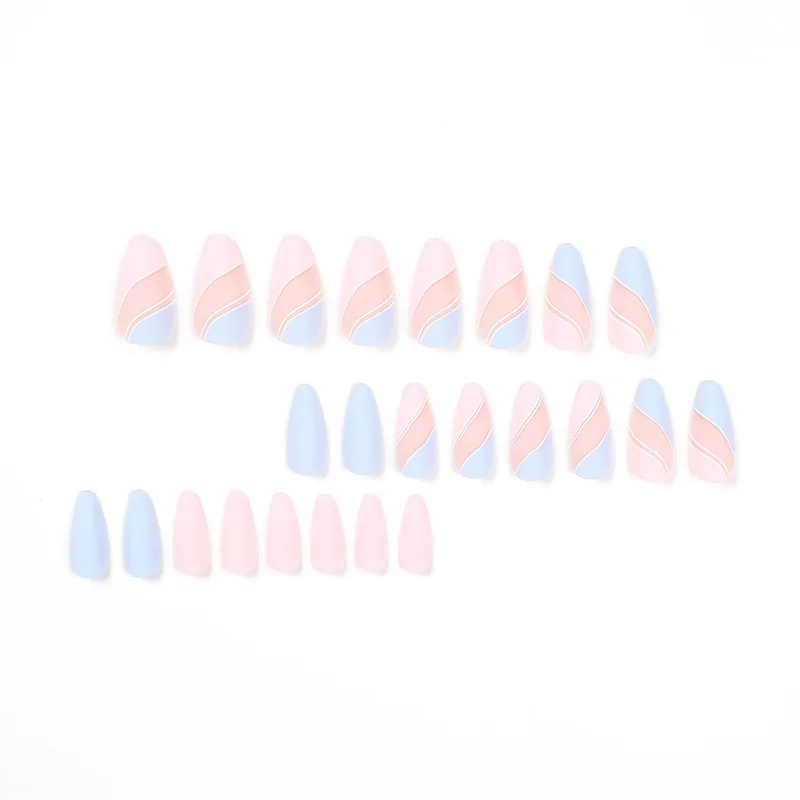 Roze Blauw Hit Kleur Wearable Nail Art Frosted Matte Lange Stiletto Afgewerkte Kunstnagels Druk op nagels met lijm Groothandel