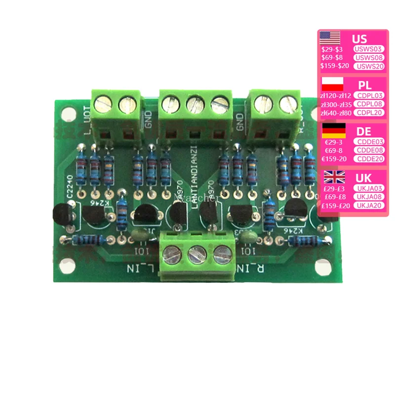 Nvarcher JFET input Cascoded Buffer Preamp Board Stereo Preamplifier use of 2SK246/2SJ103, C2240/A970 FOR CD player