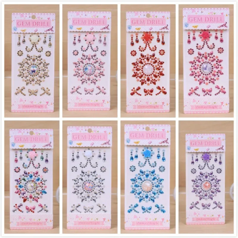 Acrylic Flower Motif Rhinestone Water Droplets Stickers DIY Mobile Phone Case Decoration Flatback Beads Crystal Sticker 1Pcs