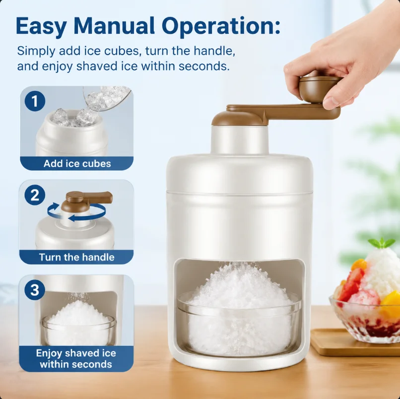Portable Ice Crusher Machine with Ice Box Mold for Home Manual Ice Shaver Snow Cone Ice Gola Cocktails Slush Machine BPA Free