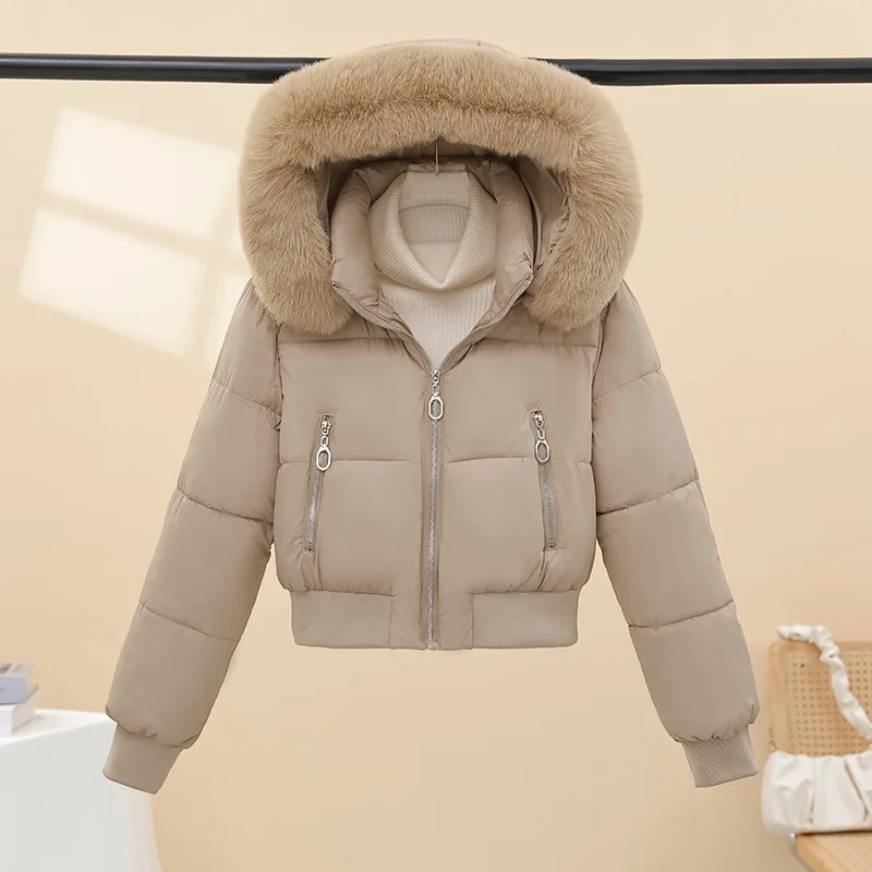 Autunno Inverno Nuovo Mantieni caldo Giacca Cappello di pelliccia Cappotto di cotone spesso Cappotto di cotone Cappotto corto Parker femminile