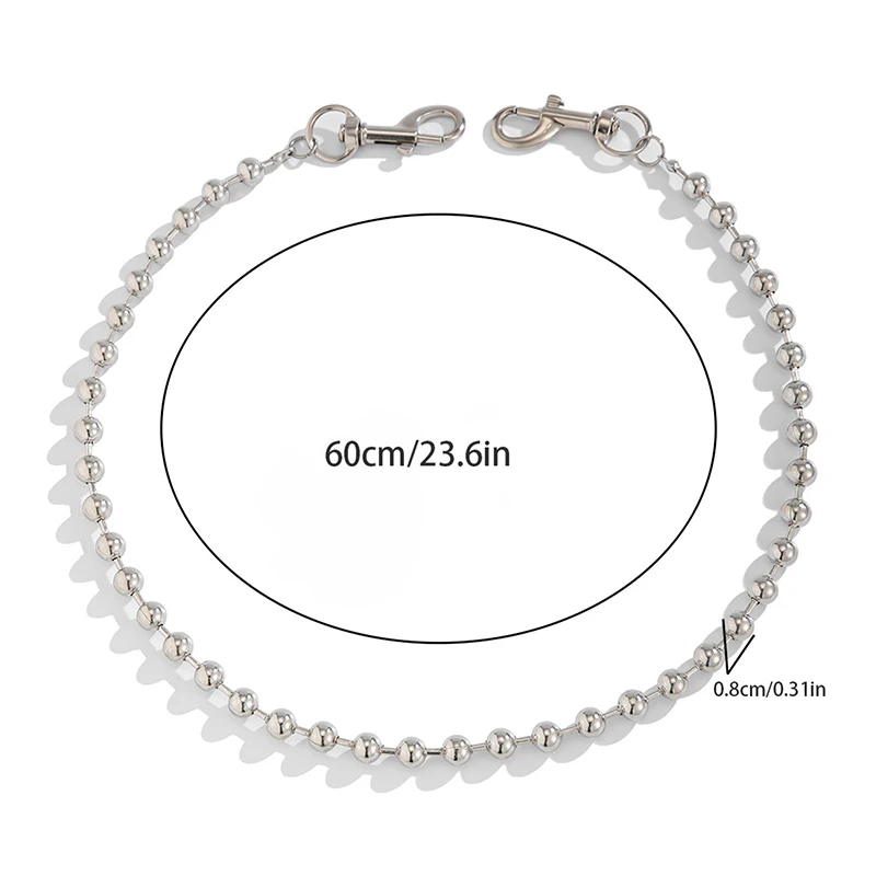 

Панк-цепочка для джинсов, персонализированная, для мужчин, минималистичная, винтажная, в стиле хип-хоп, с простыми круглыми бусинами, регулируемая.