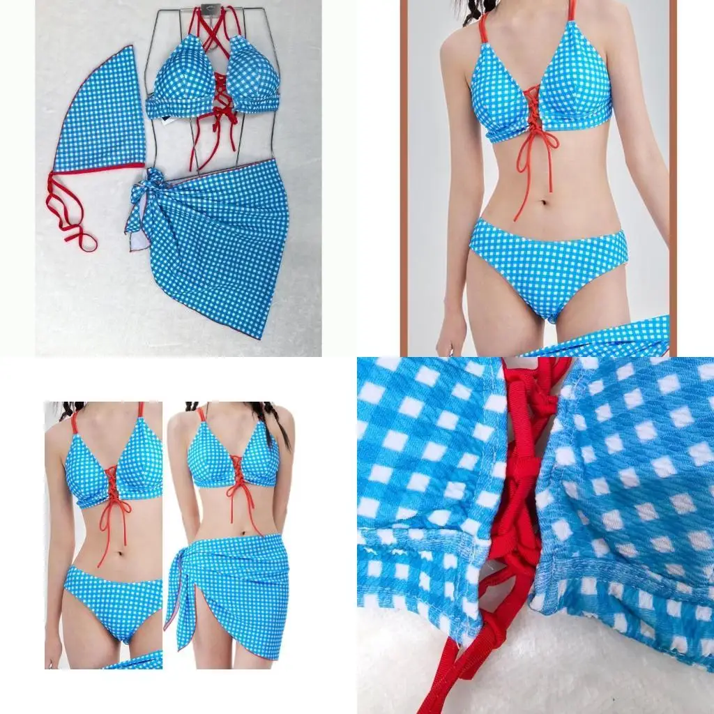 

Женские купальники Blue Plaids Swimwear Без спины костюм для купальника с покрытием 24