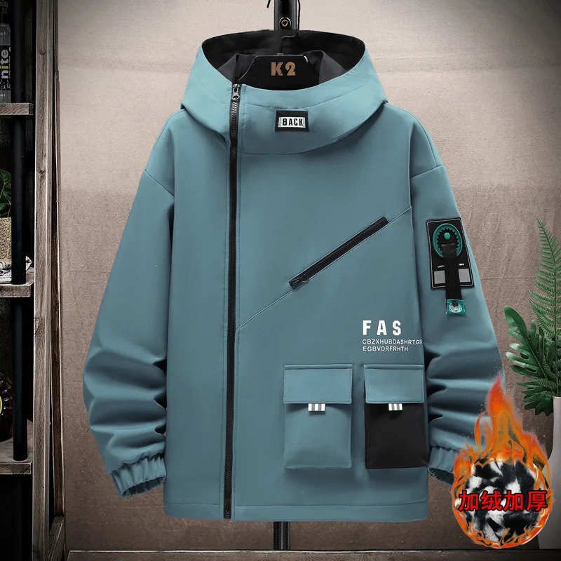 Lässige warme Kapuzen-Fleece jacken 2024 Herbst Winter Herrenmode wind dicht verdicken Plüsch mäntel Jugend Outwear Top gepolsterte Parkas