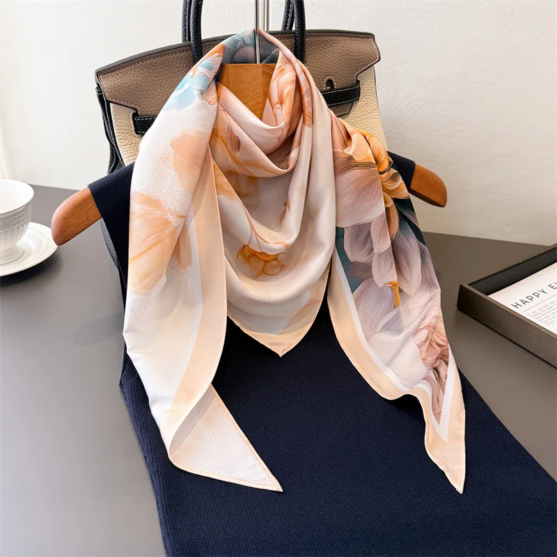 

Women's Scarf Silk Hijab Turban Luxury Print Windproof HeadScarf Bandana Neckerchief Shawl Wraps Headband Female Handkerchief
