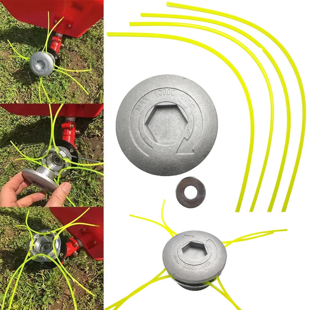 

Universal Aluminum Grass Trimmer Head With 4 Lines Brush Cutter Head Thread Nylon Grass Cutting Line Head for Lawn Mower Silver