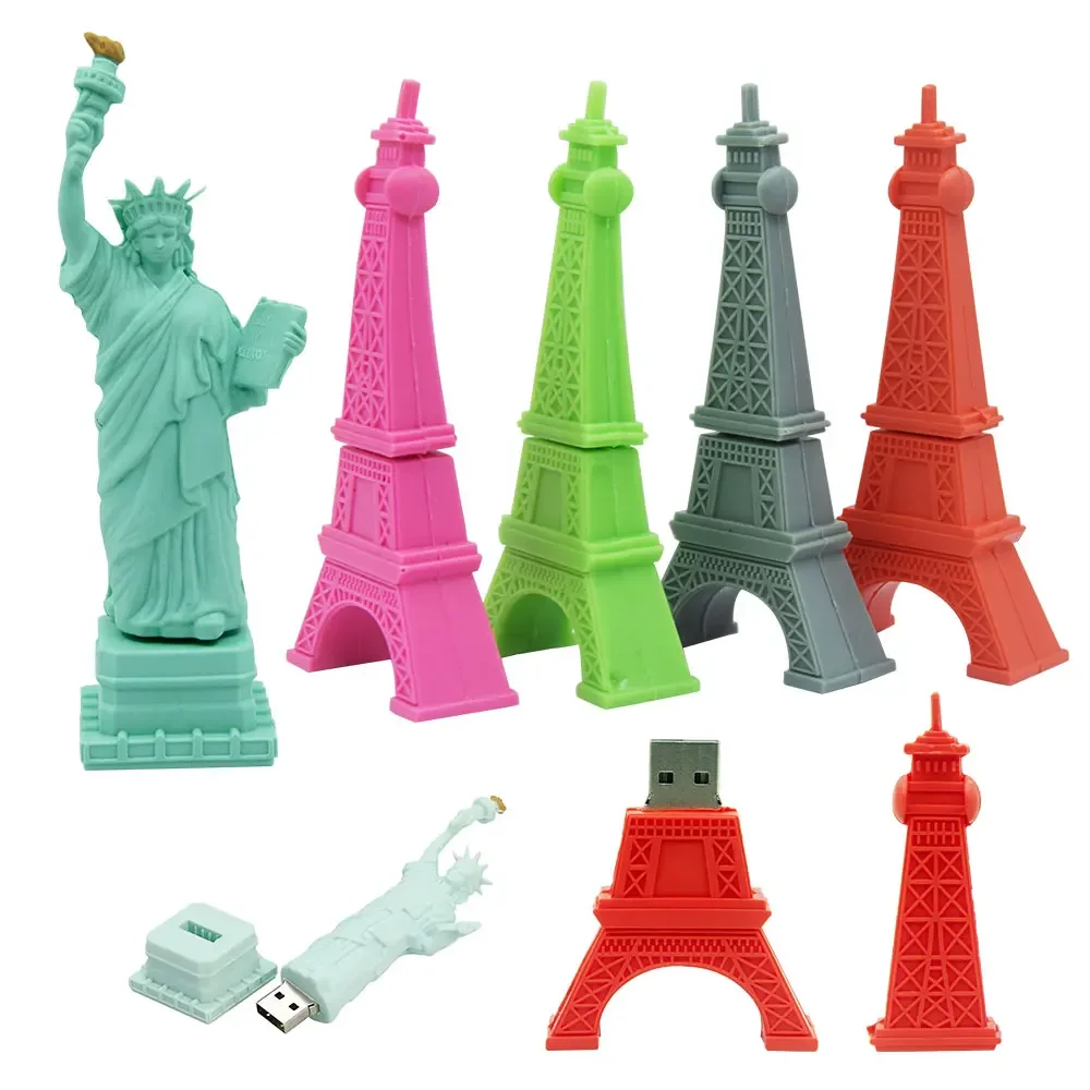 Eiffel Tower Statue of Liberty  Shape USB 2.0 Flash Drive Cle Usb Stick 4GB 8GB 16GB 32GB 64GB 128GB Pendrive Memory Stick