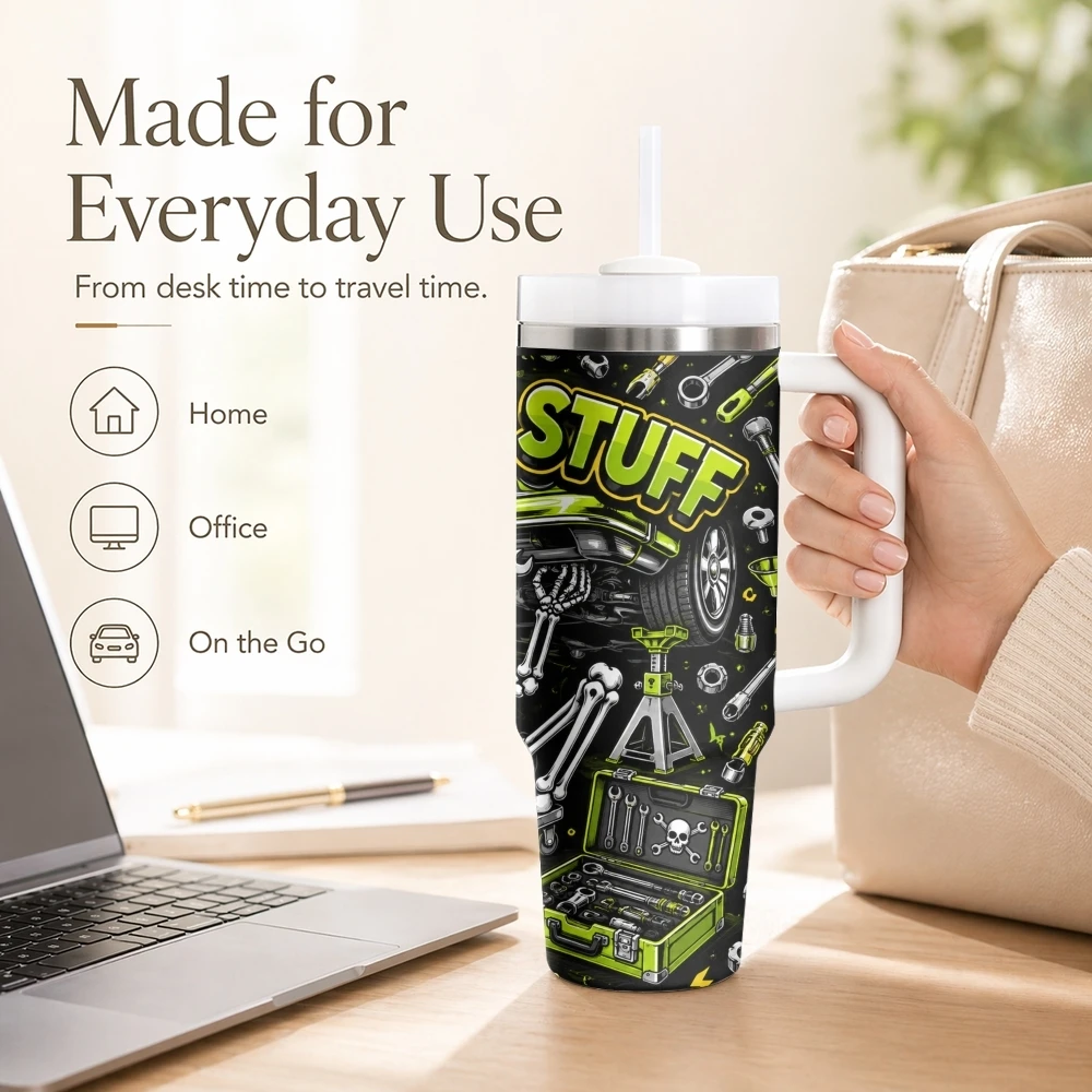 Dad Skeleton Art Vacuum Flasks 40oz Stainless Steel Insulated Tumbler with Handle Straw Leakproof Cup Daily Travel Mug