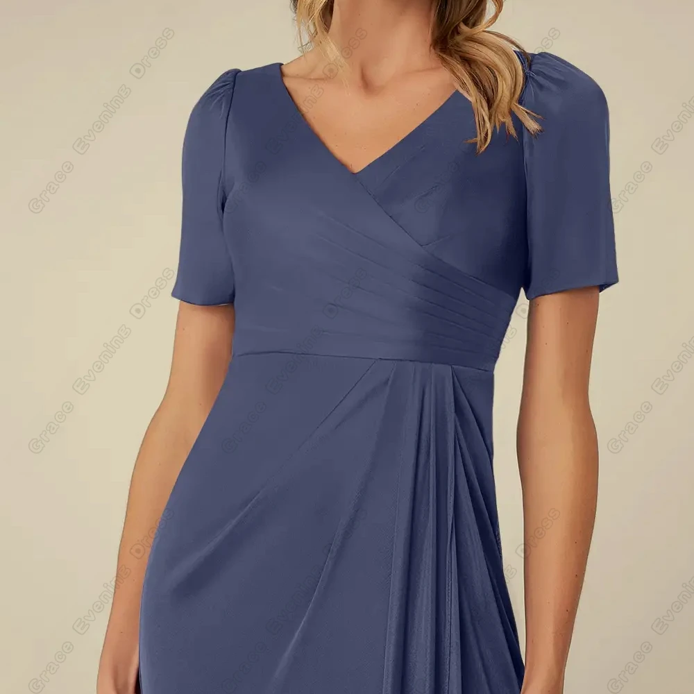 Strapless Mother of Bride Dresses for Women Short Sleeve Wedding Party Dresses with Pleat 2024 Summer New Robe De Soirée Zipper