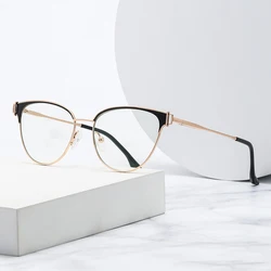 Blue Light Blocking Glasses Women Full Rim Round Shape Alloy Optical Prescription Female Eyewear UV400 Coating Eyeglasses Frame