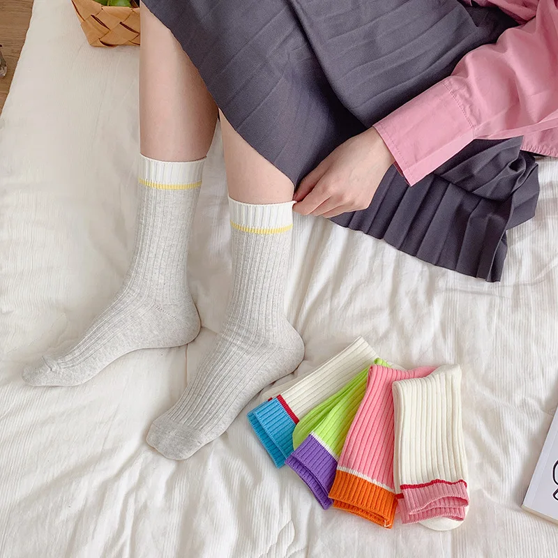 Candy Color Joint Cute Socks Cotton Ins Sports Relaxation Ventilate Designer Socks Autumn Winter Kawaii  Harajuku White Socks image 2