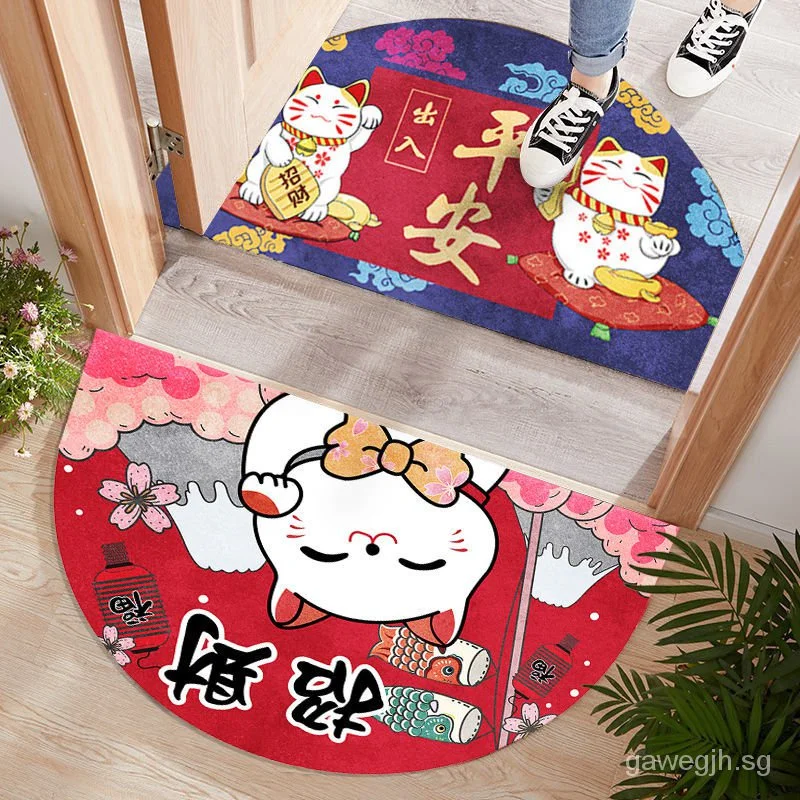 New Chinese Style Semicircle Lucky Cat Festive Carpet Home Doorway Floor Door Non-Slip Mat