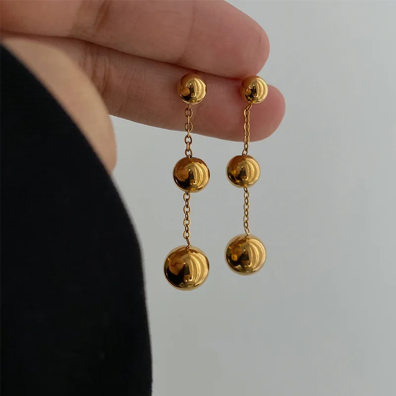 316L Stainless Steel Gold Color Ball Beads Pendant Earrings For Women Girl High Quality Non-fading Jewelry Gift Party