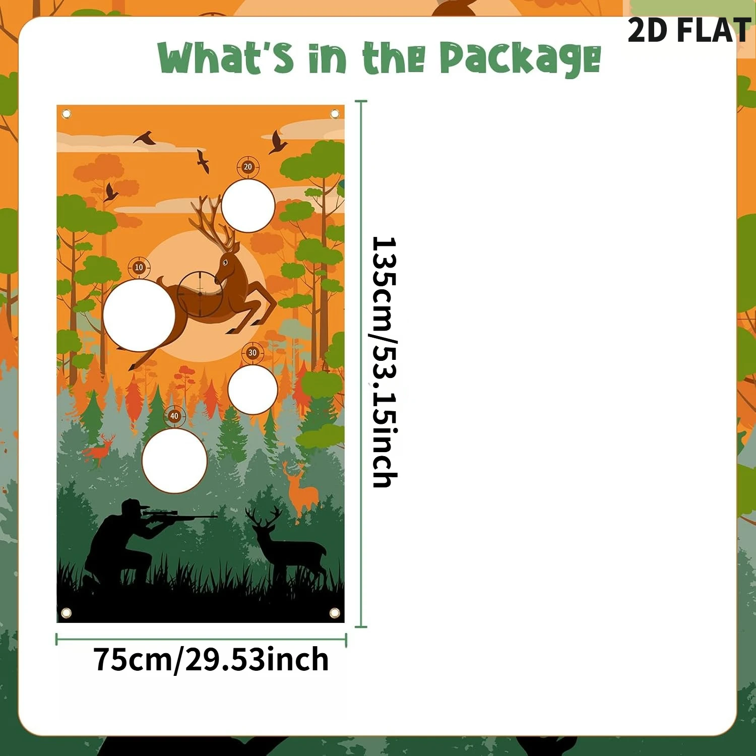 قطعة واحدة من لافتة ألعاب رمي الغزلان المسطحة ثنائية الأبعاد (لافتة فقط)، مع خلفية ألعاب رمي 4 فتحات، لألعاب الحفلات وديكور حفلات عيد الميلاد