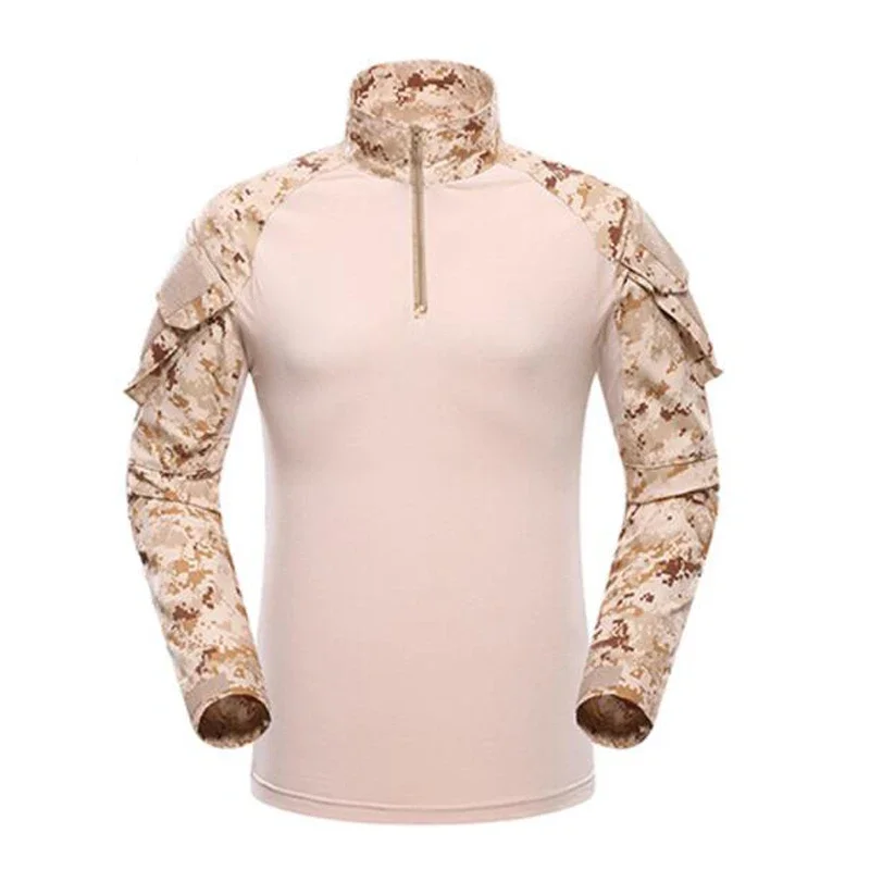 Outdoor Long Sleeve Tactical Shirts Combat Shirt 1/4 Zipper Ripstop Cotton Wear-resisting Camo Airsoft T Shirts Men Clothing