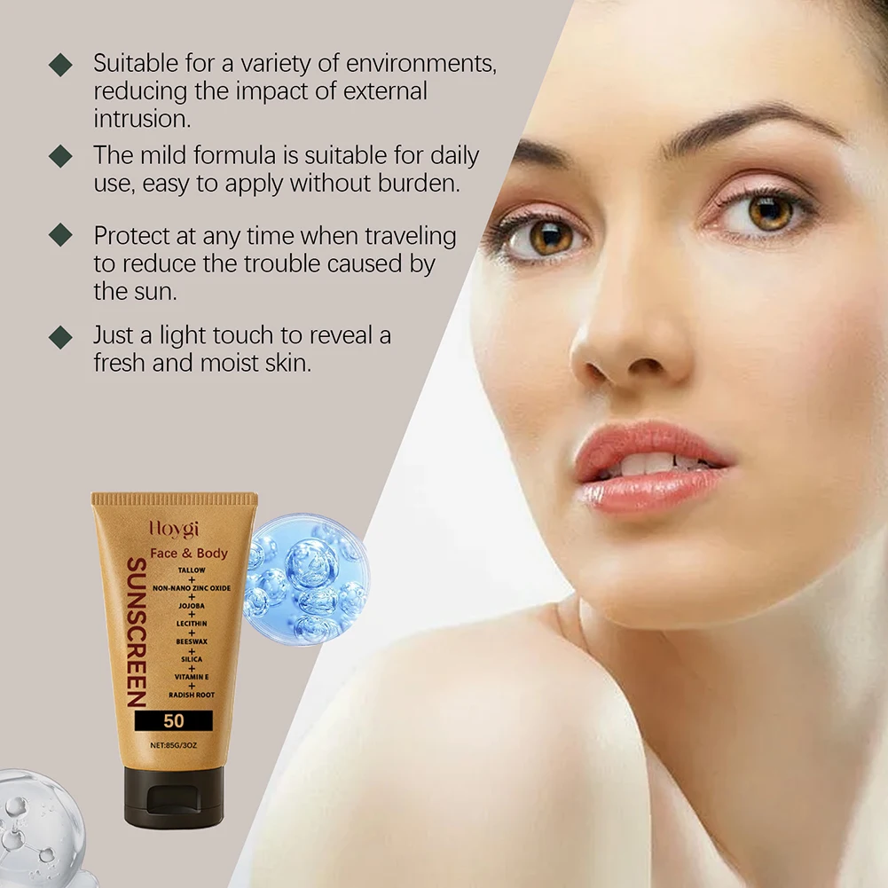 85g Mineral Tallow Sunscreen SPF50,Tallow Sunscreen For Face Body,Sun Protection Cream,Sweat Water Resistant Unscented Sun Cream
