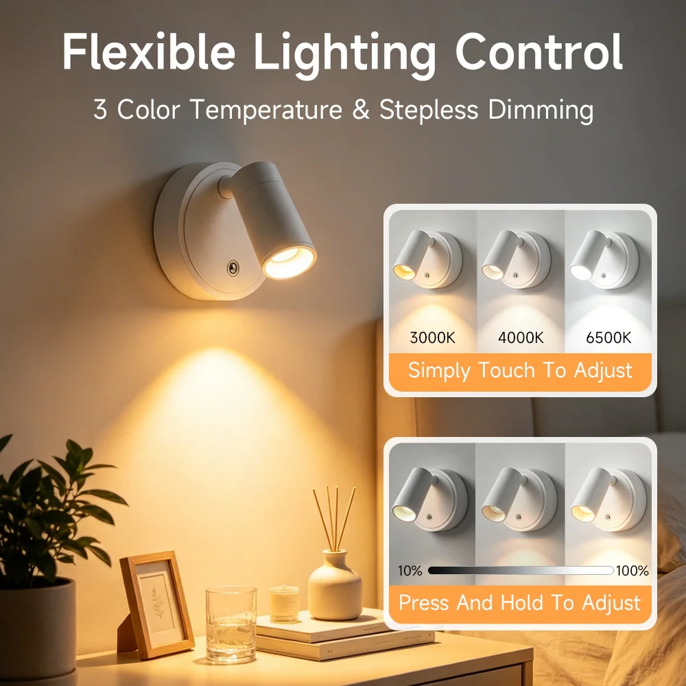 LED Night Light Magnetic Light USB Rechargeable Wall Light small size Wireless Reading Light 3Color Touch Dimming Bedside Lamp