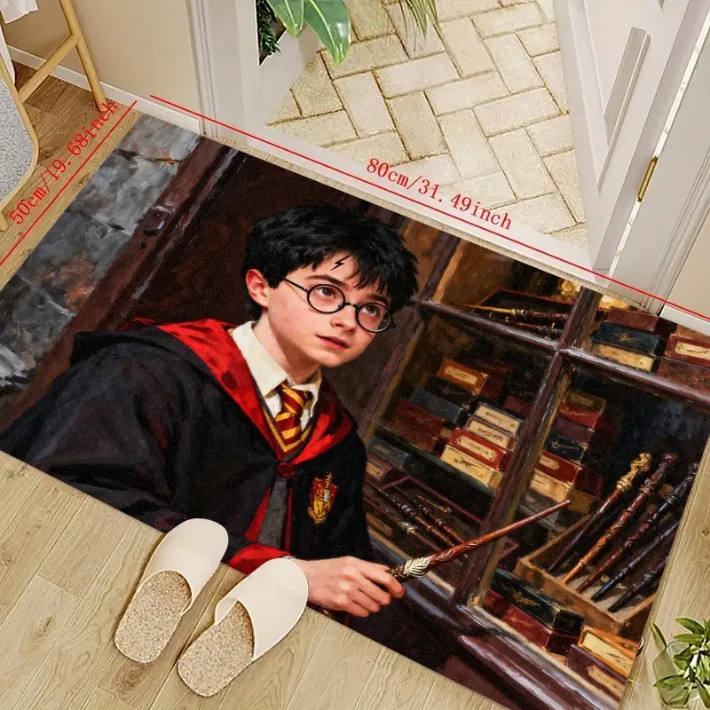 

1 шт. Гарри Поттер Волшебный мир Волшебный Хогвартс с принтом персонажей напольный коврик, 80x50 см (31,49x19,68 дюймов), нескользящий мягкий впитывающий коврик
