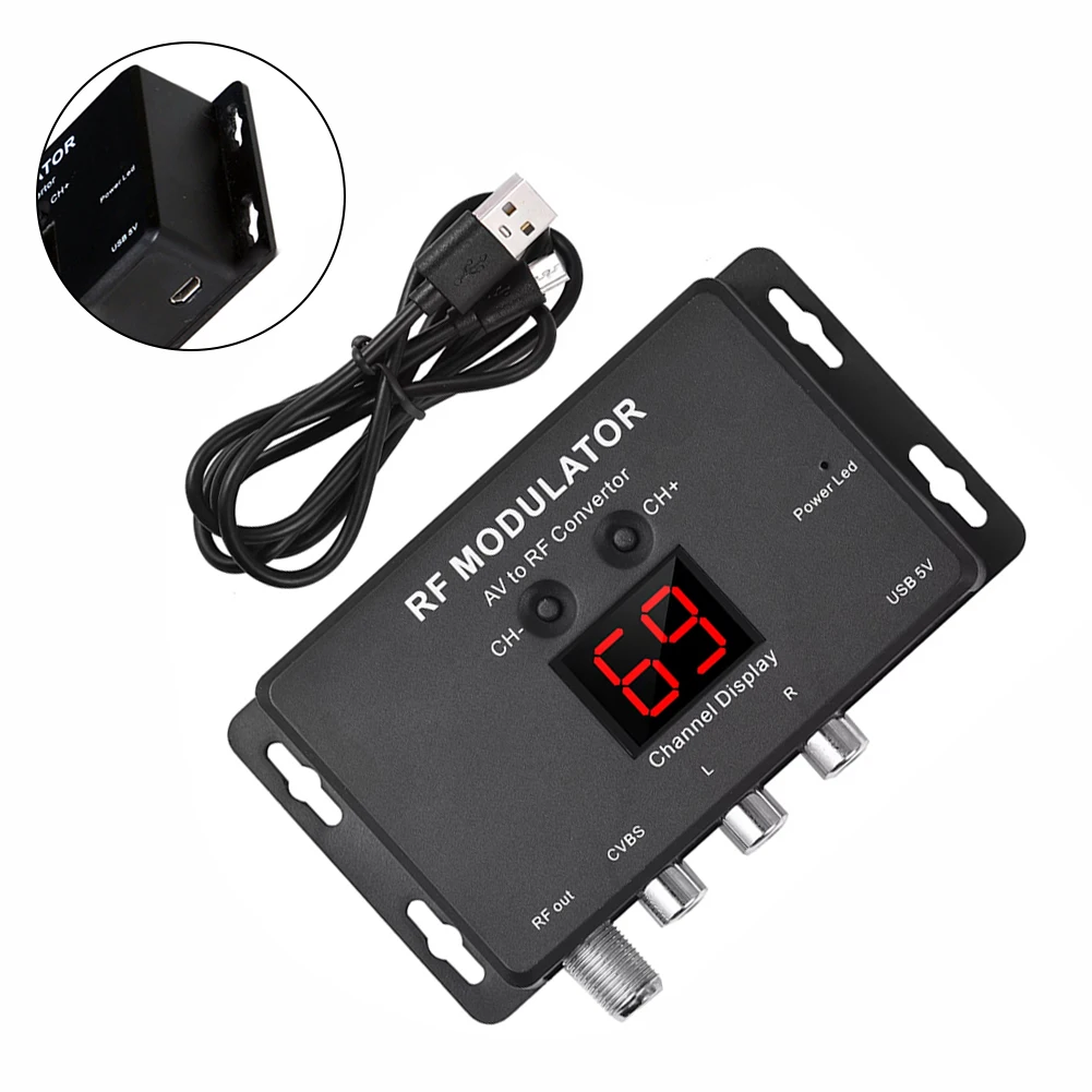 جهاز تعديل RF للتلفزيون المنزلي M60 متوافق مع مصادر A/V مزود طاقة USB PAL/NTSC نطاق التردد 471 25 ميجا هرتز 885 25 ميجا هرتز