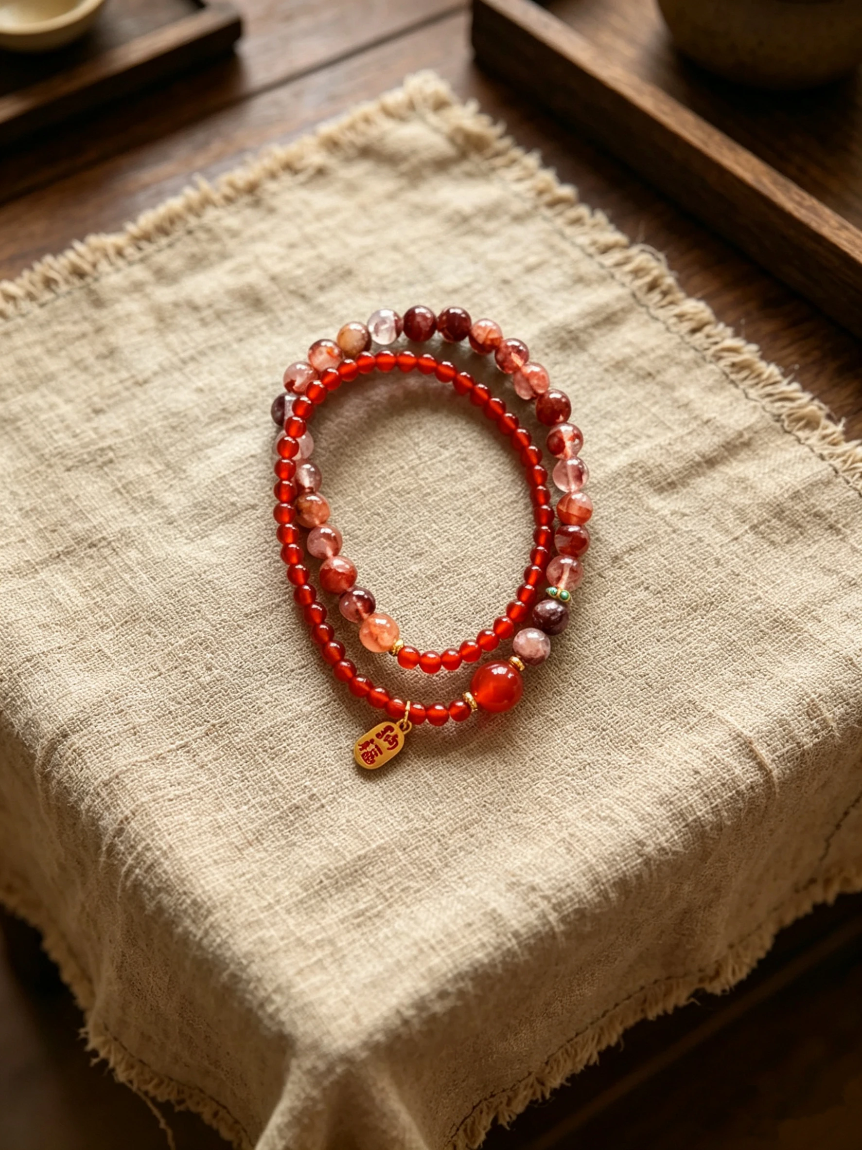 

Red Agate & Crystal Double Loop Bracelet for Women