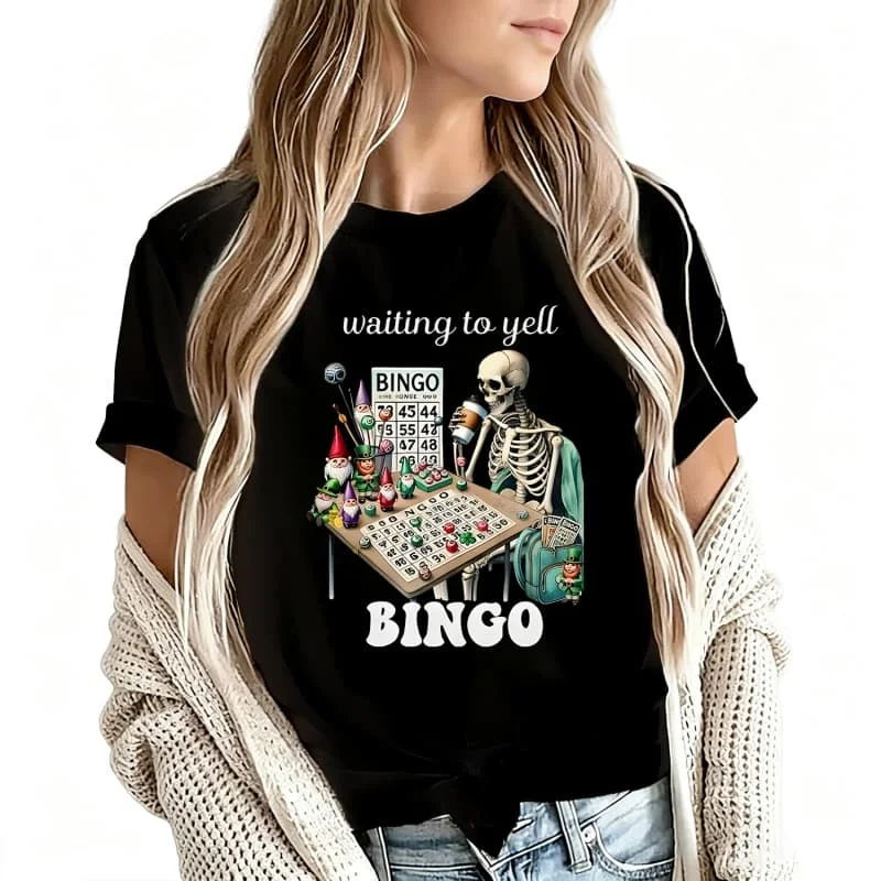 Waiting to Shout Bingo Women's T-Shirt 100% Cotton Funny Graphic Short Sleeve Tee Novelty Shirt Casual Crew Neck Top S-5Xl