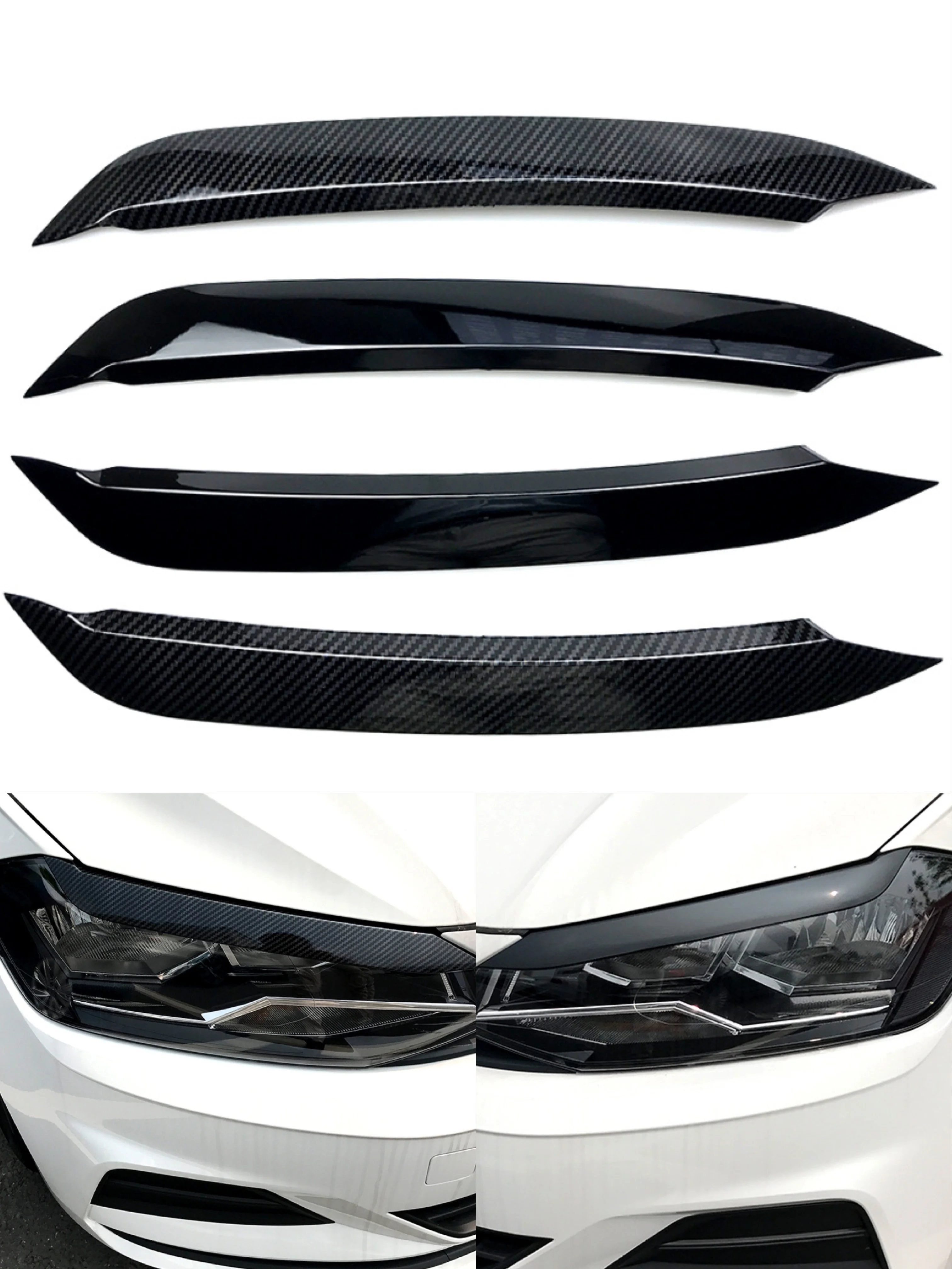 

2Pcs Headlight Lamp Eyebrow Eyelid Molding Trim Lid Cover Fit For VW Polo 2019 2020 2021 2022 ABS Car Styling Accessories