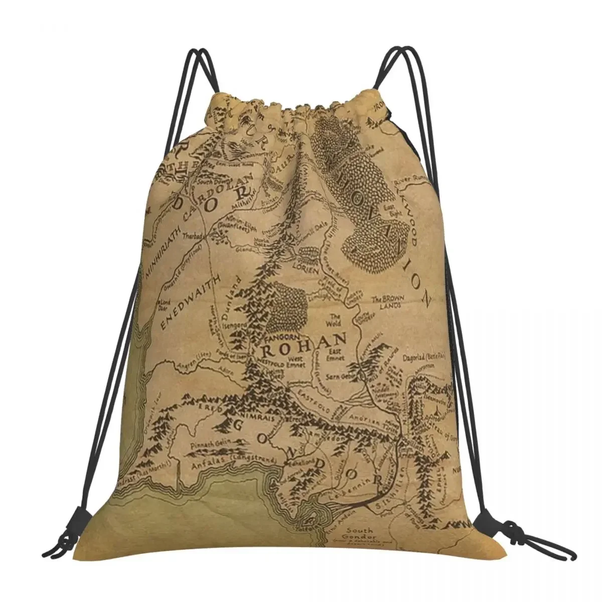 

"Lord's Ring" Map Backpacks Fashion Portable Drawstring Bags Drawstring Bundle Pocket Sports Bag BookBag For Travel School