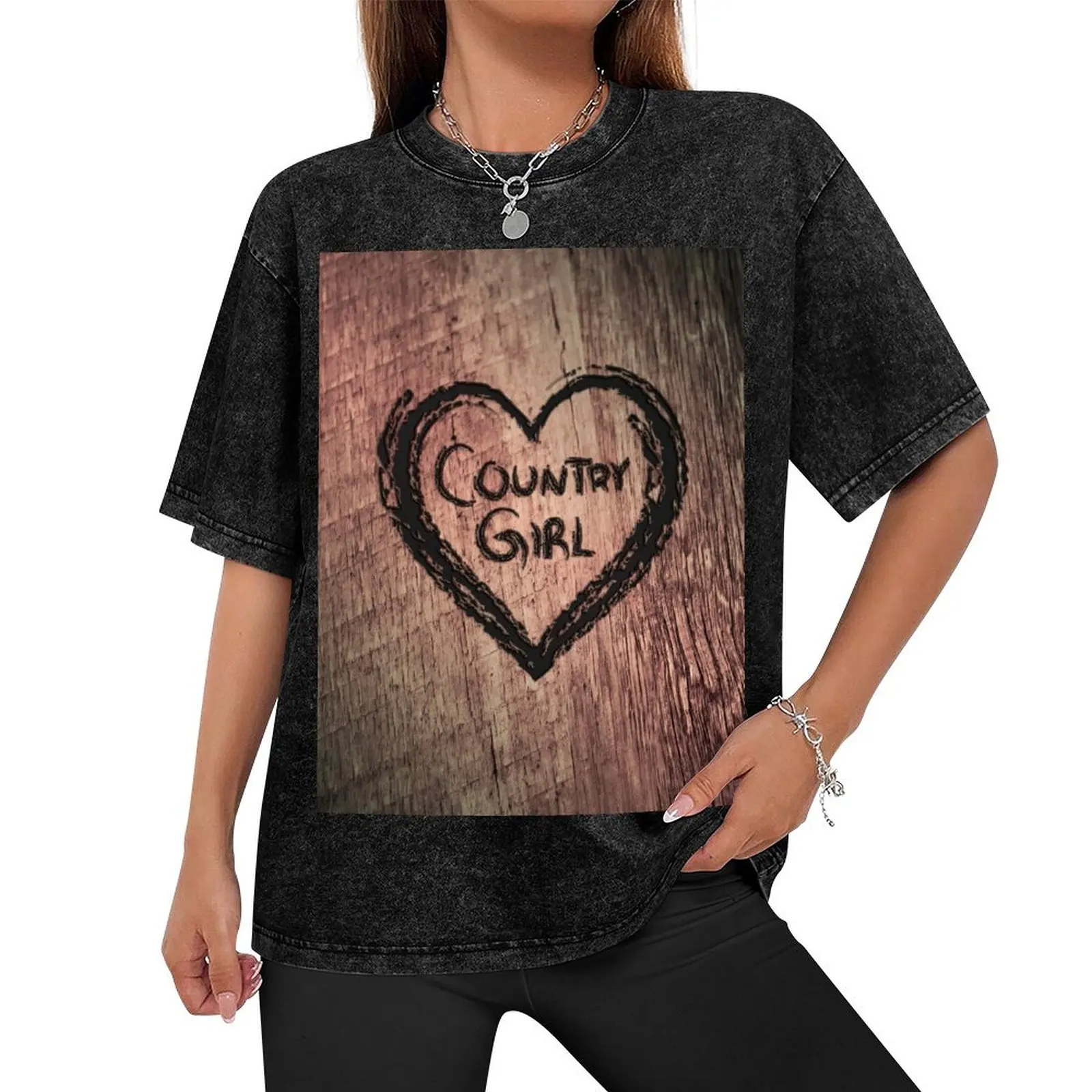 Country Girl Heart etched out of tree T-Shirt funny shirt cotton Blouse vintage clothes plus size men clothing