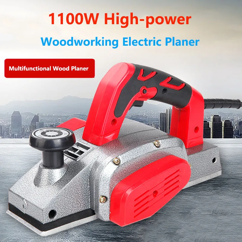 

1100W Electric Planer Powerful Wooden Handheld Wood Planer Carpenter Woodworking DIY Power Tool with 2mm Adjustable Cut Depth