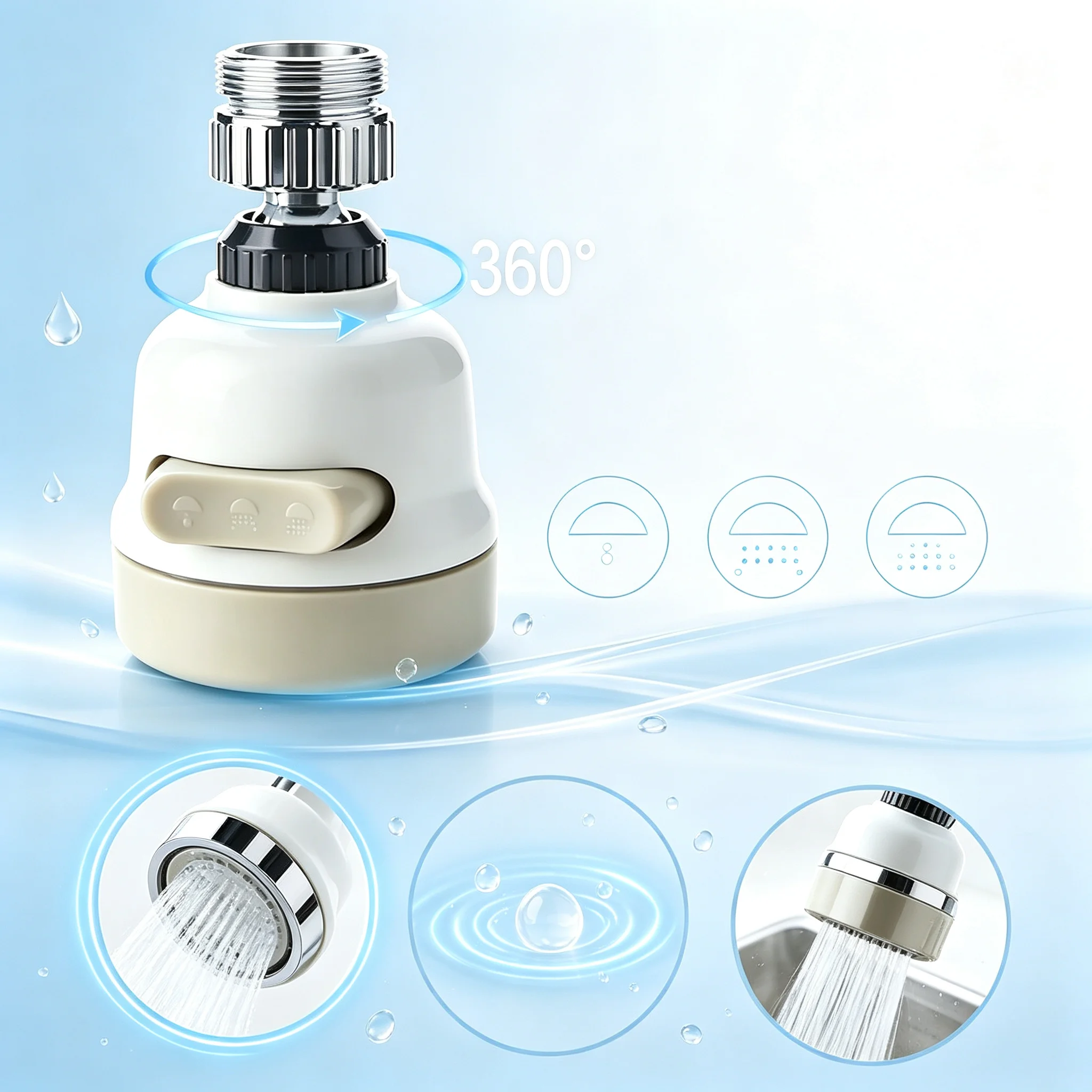 3‑Mode Rotary Universal Faucet Adapter Adjustable Sink Faucet Extension Nozzle for Home Kitchen Bathroom Application