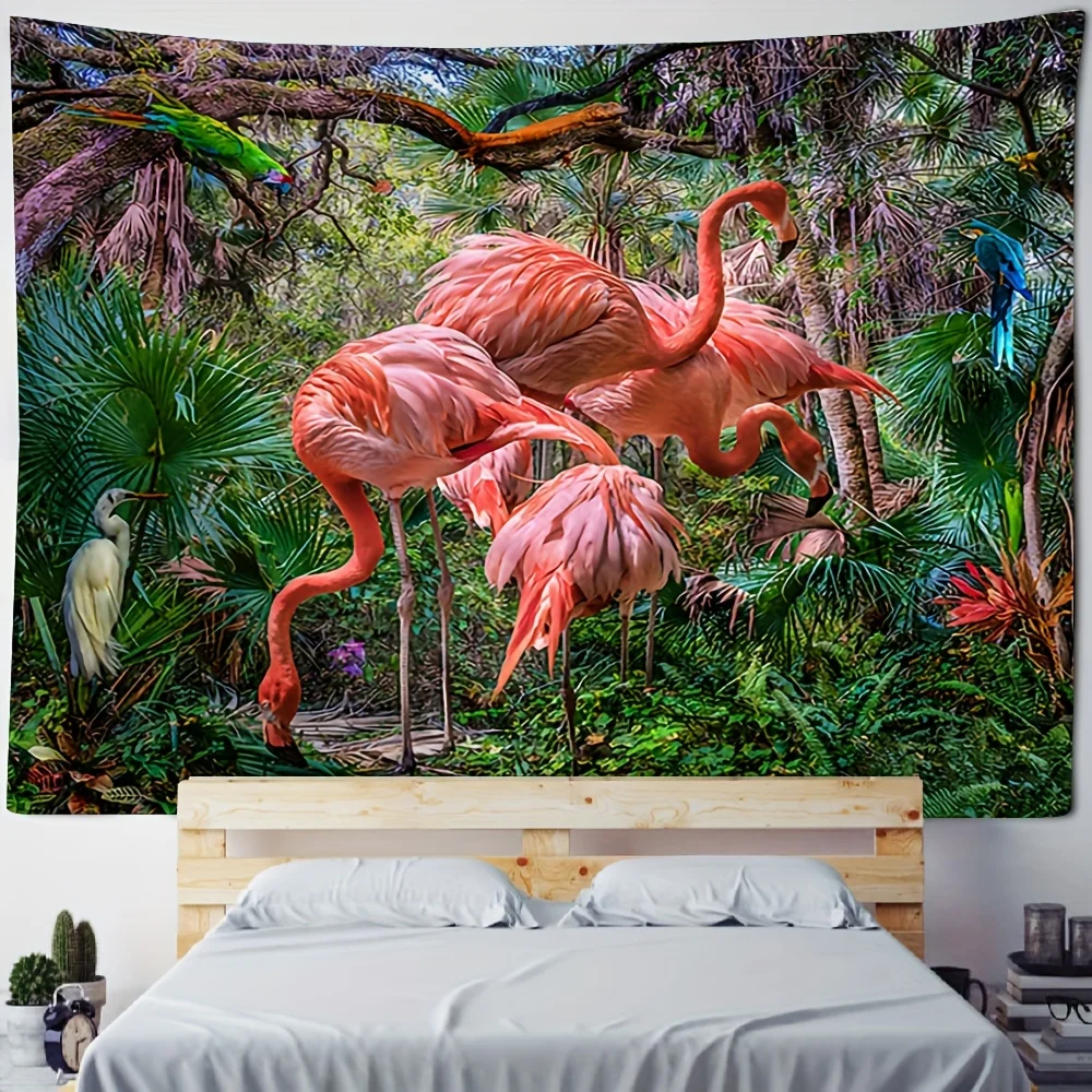 Tropical Flamingo Jungle Tapestry Exotic Birds Paradise Nature Wall Hanging Boho Decor Bedroom Art Print