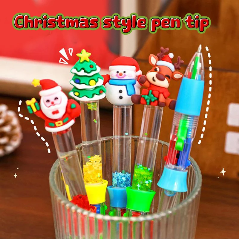 Cute Creative Quicksand Gel Pen Cartoon Ball-point Pen Four-color Pressing Neutral Pens Stationery Glitter Signature Pens Gifts