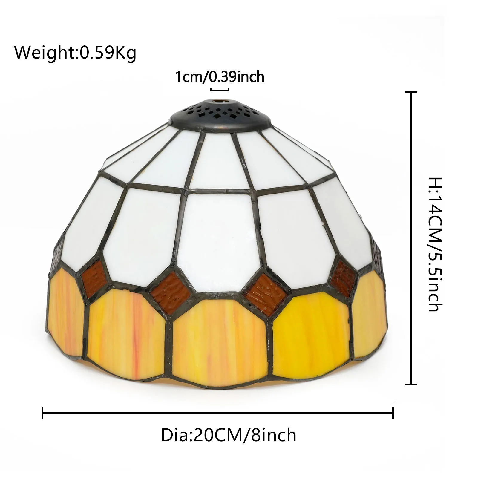 8 Inch Stained Glass Lamp Shade Replacement Only Stained Glass Lampshade, Mediterranean Lamp Cover Fit for Table Lamp Yellow