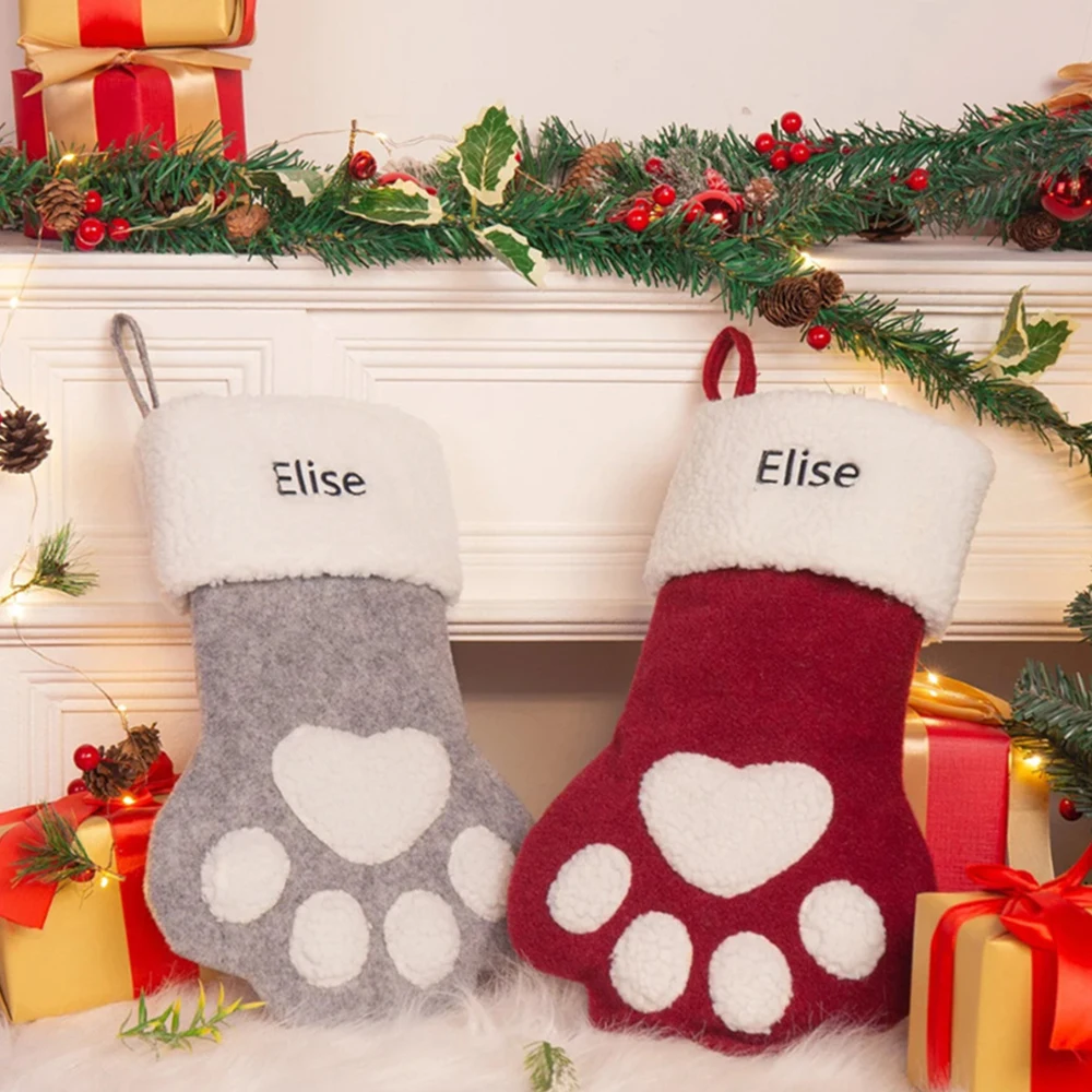 

Personalized Name Pet Christmas Stockings Christmas Socks Kids Candy Bag with Embroidered Name Merry Christmas Gift Candy Bags